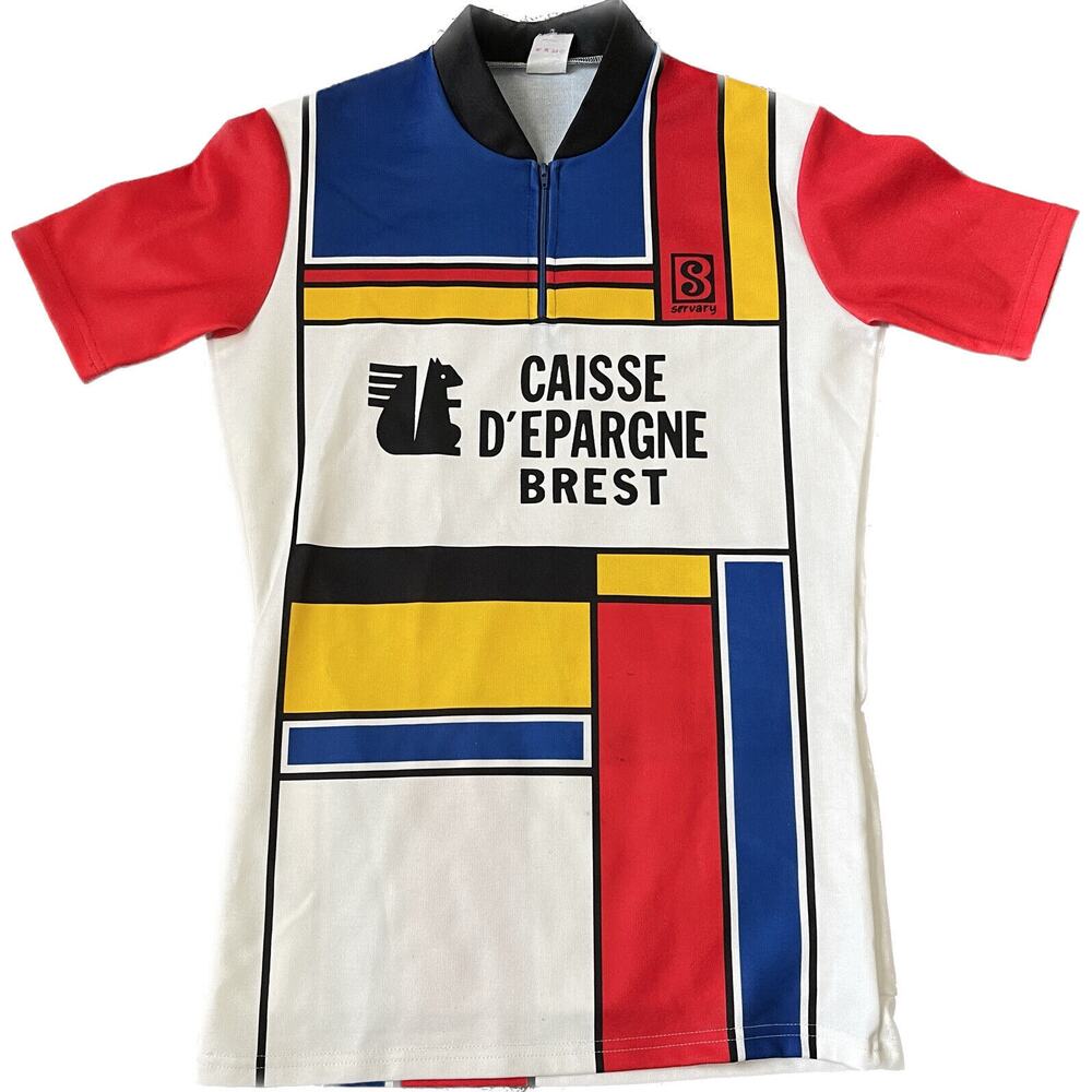 Vintage 80s Tour France Caisse D’Epargne Breast Burdigala Large Cycling Jersey